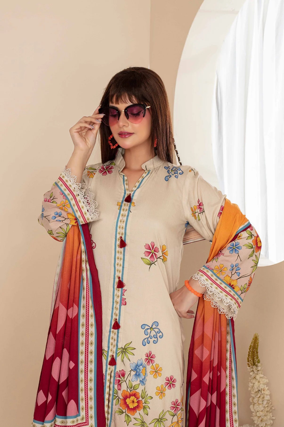 Feroza Digital Printed Linen 3PC D7