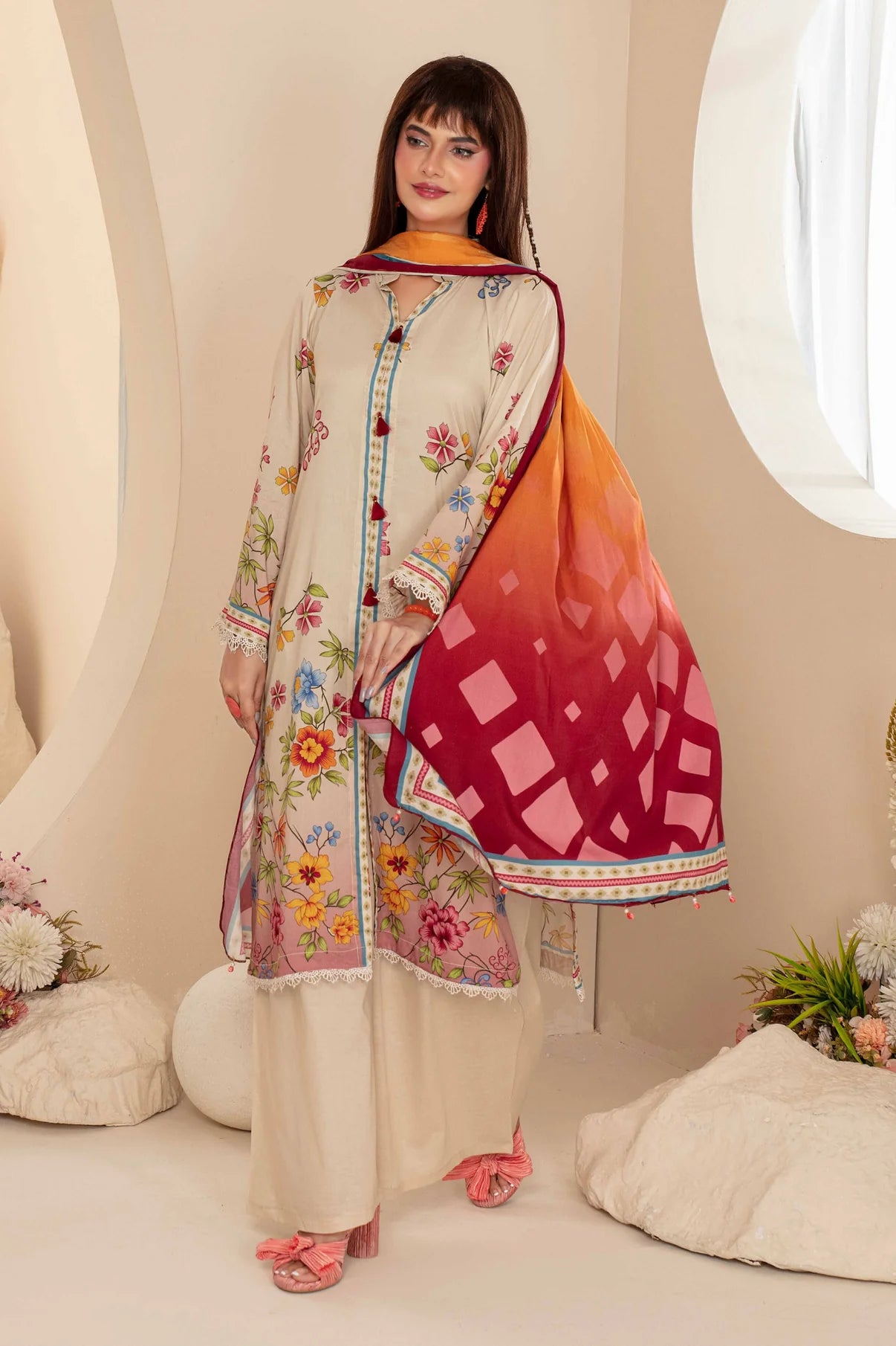 Feroza Digital Printed Linen 3PC D7